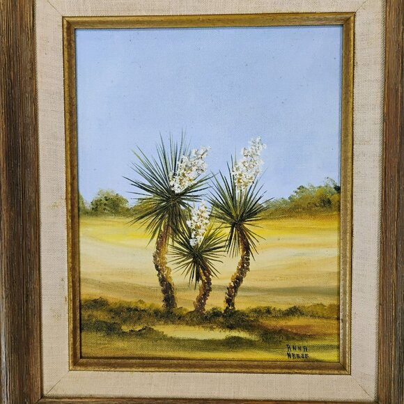 Vintage Framed Desert Landscape Oil Painting signed Anna Neese, 70s Original Art - Picture 7 of 10